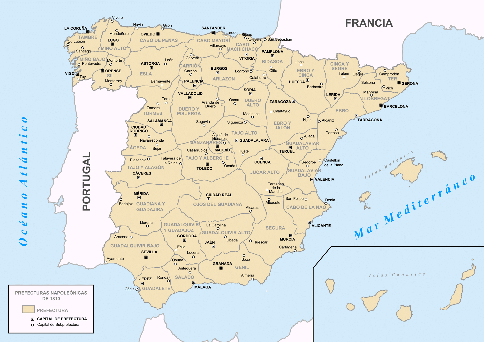 Prefecturas napoleónicas de 1810.