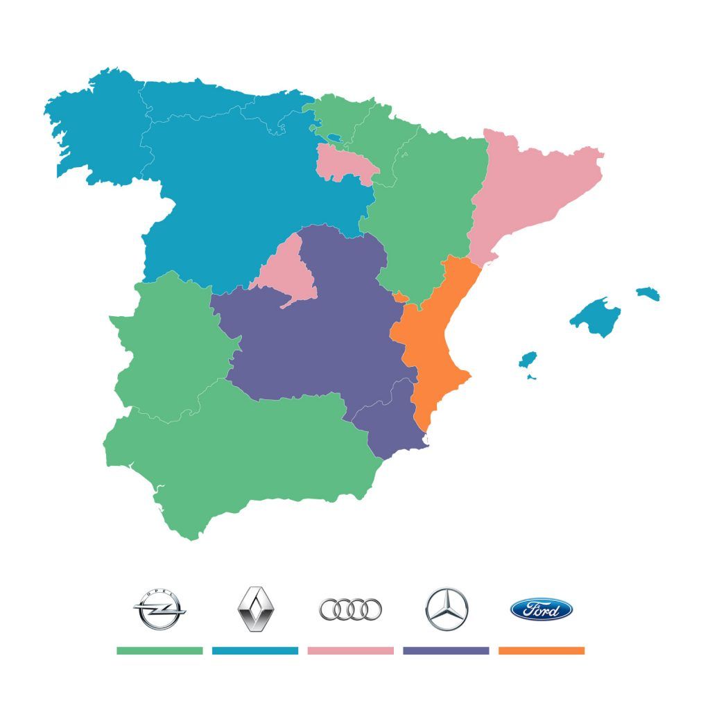 Mapa de los coches más tasados en España