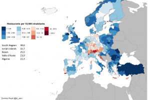El mapa de los restaurantes en Europa