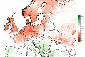 Anomalía en las temperaturas en superficie del verano 2018 en Europa