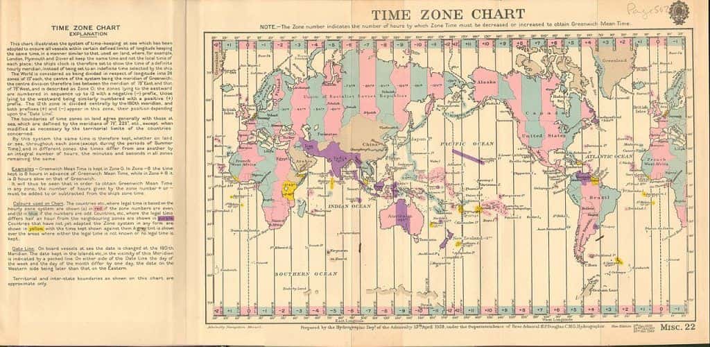 Mapa de los husos horarios 1942.