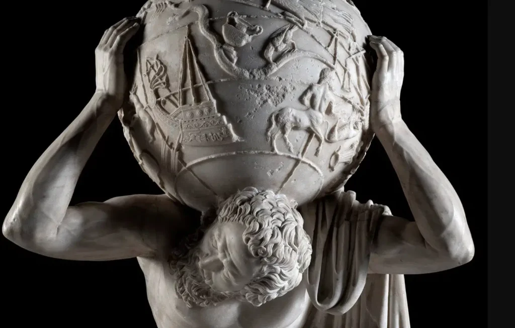 Detalle del Atlas Farnesio, copia romana del siglo II de. un original helenístico.
