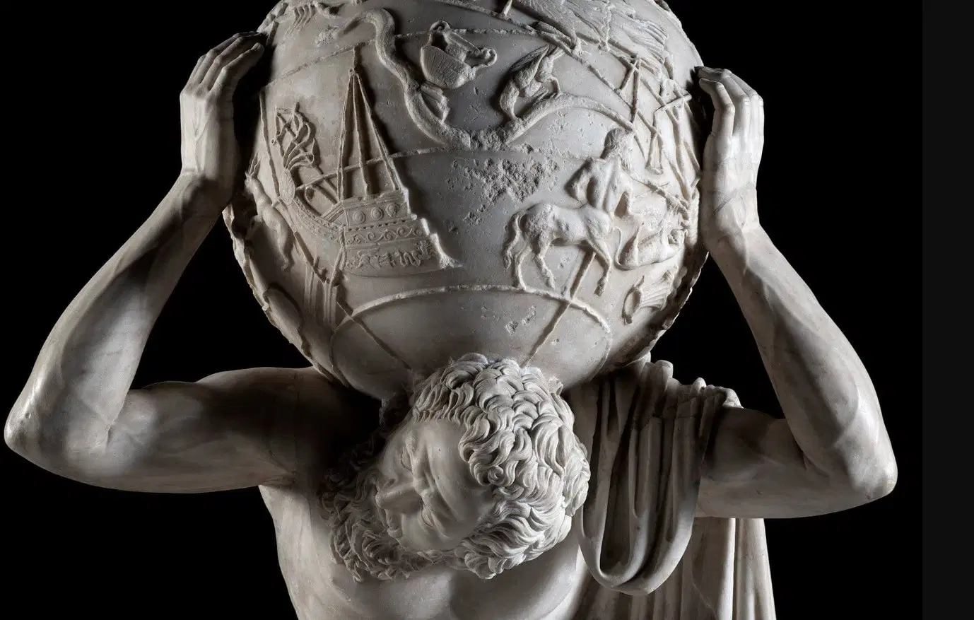 Detalle del Atlas Farnesio, copia romana del siglo II de. un original helenístico.