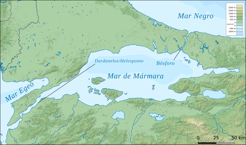 Estrechos del Bósforo y Dardanelos, en el mar de Mármara