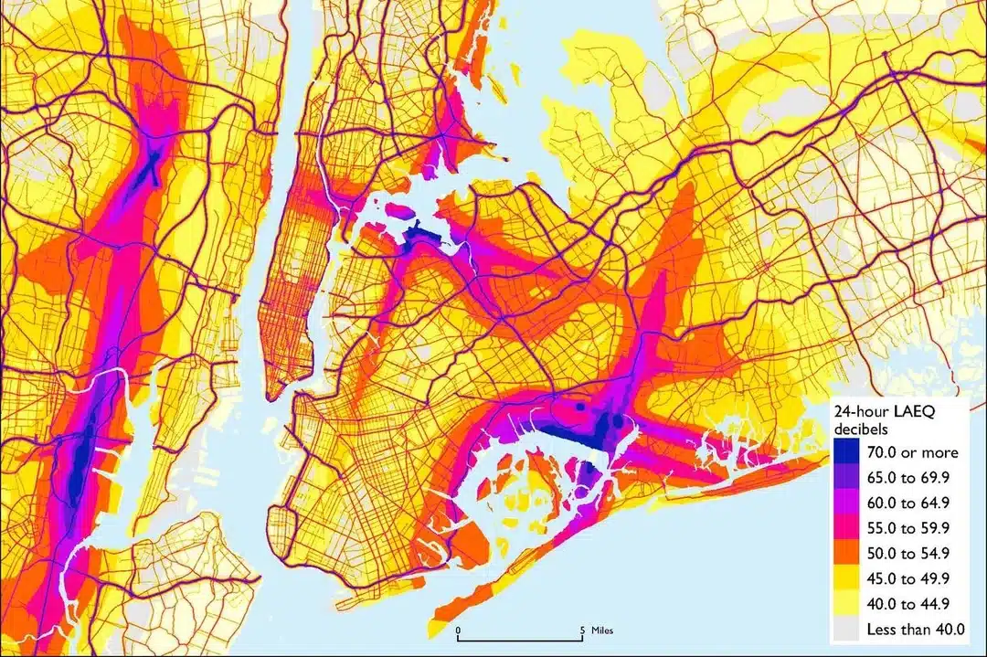 Mapa del ruido alrededor de Nueva York.