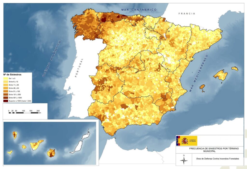 Frecuenciade de incendios por municipios 2006-2015.