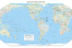 Mapa político que utiliza la proyección Equal Earth, centrado en los 90° oeste.